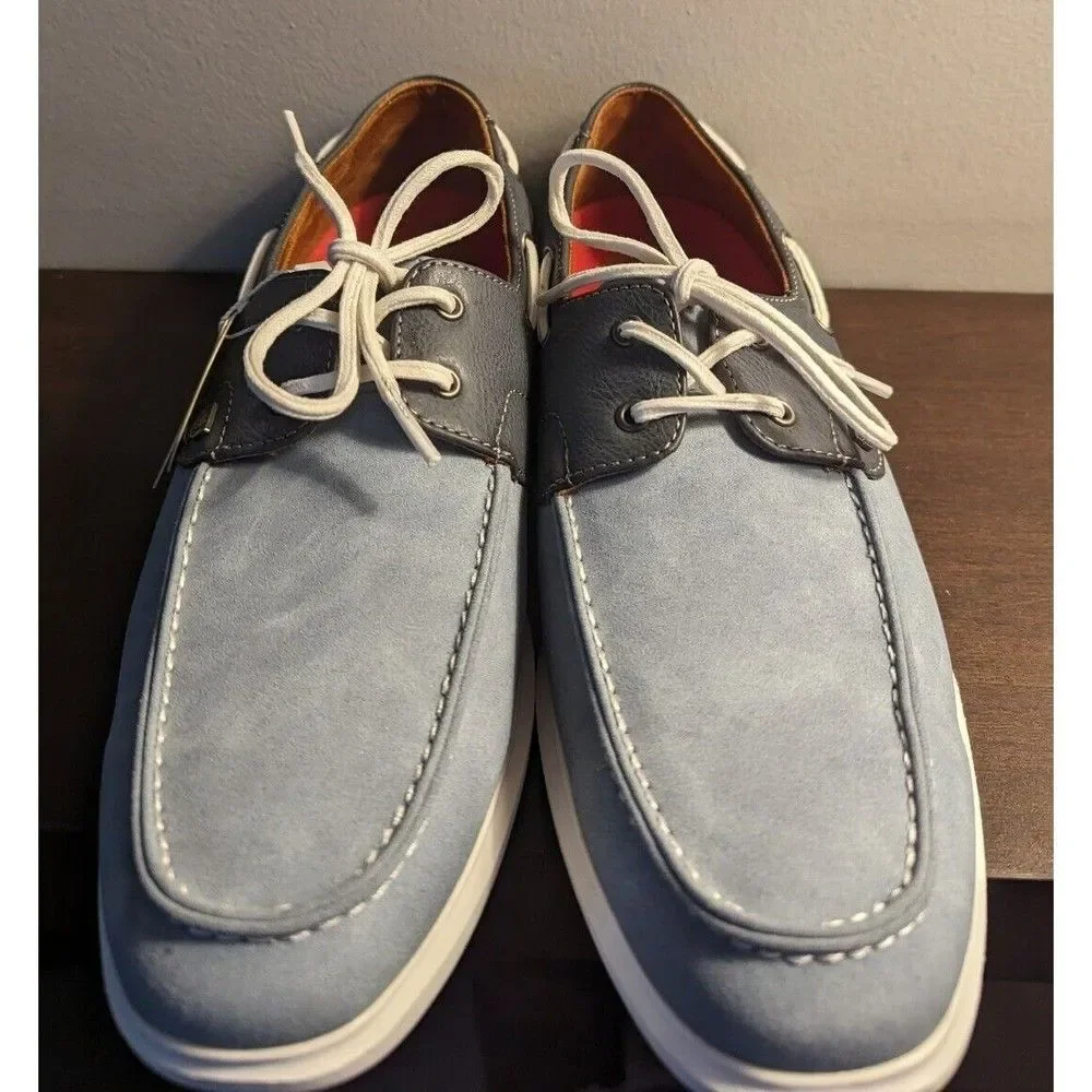 Stacy Adams Reid Moc Toe Lace Up Boat Shoes 10M Lightweight Light Blue 25592-465